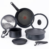 T-Fal Ingenio front view showing full set and packaging, practical space savings