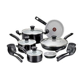 T-Fal cookware set front view showing pieces and lids for versatile cooking