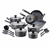 T-Fal front packaging showing 18-piece set and included cookware benefits