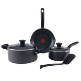 T-fal Initiatives full set front view showing cookware and lids, highlighting convenience