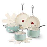 T-Fal Inspire front view of mint green set showcasing modern design and performance