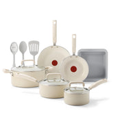 T-fal front packaging showing set contents and features for quick selection