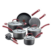 T-Fal cookware front view showcasing full 12-piece set and storage convenience