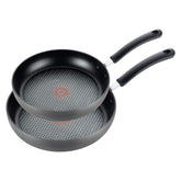 T-Fal front view of both 8 and 10 inch pans showing Onyx finish and versatility