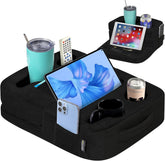 TabCouchCaddy front view showing cup holders and pockets for easy organization