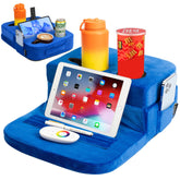 TabCouchCaddy front view showing organized cup holders and tray, convenient access
