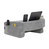 TabCouchCaddy front view showing furry grey lap pillow and ergonomic support