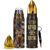 TAMUNBEE front view of bullet tumbler showing hunting design and durable finish
