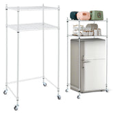 Tandefio white front view showing compact two-tier stand and space-saving benefit
