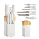Tasty front view showing knife block and arranged blades for organized storage and quick access