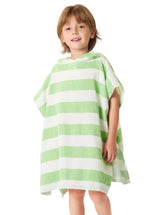 TBEZY poncho front view showing striped green design and hood for cozy coverage