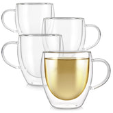 Teabloom front view of four cups showing clear glass and elegant design benefit: elegant serving
