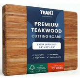 Teakhaus front view of XL cutting board showing large workspace and warm teak finish