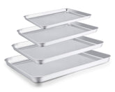 TeamFar front view of baking sheet set showing four pans and labels, highlights durability