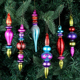 Teenyyou front view of six vintage finials showing coordinated colors and shapes, enhancing holiday decor