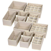 TENABORT front view of 12-pack beige organizers showing tidy drawers and quick setup benefit