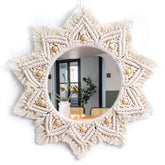 TENEWEE front view of round macrame mirror adding boho charm