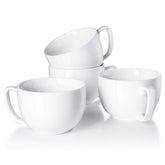 Teocera four white mugs front view showing set and clean design