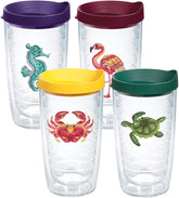 Tervis front view of tropical animal tumbler showing colorful design and 16 oz capacity benefit
