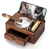 Tesonway wooden ashtray front view showing organized features and elegant finish