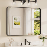 TETOTE front view of matte black framed mirror showing clean silhouette and benefit of modern style