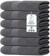 TEXCRAFT front packaging showing six charcoal grey towels and compact storage benefit