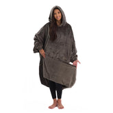 THE COMFY Dream front view with hood up showing oversized comfort and coverage
