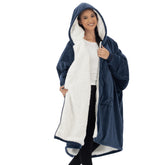 THE COMFY front view showing full-zip hoodie and oversized fit for easy warmth