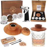 The Whiskey Underground wooden box open showing complete smoker kit for gift-ready presentation