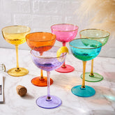 The Wine Savant front view of six colored coupes, elegant centerpiece benefit