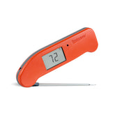 ThermoWorks Thermapen ONE front view shows cayenne red finish and clear display benefit: instant visibility