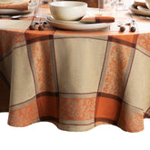 Threadmade front view of oval tablecloth adding warm fall colors