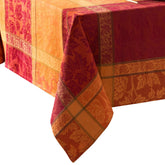 Threadmade tablecloth front flat lay showing full maplewood design and autumnal warmth