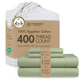 Threadmill queen sheet set front view in sage green showing neat fold and smooth finish