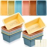 Thyle front view of 12 morandi cubby bins showing neat, uniform storage