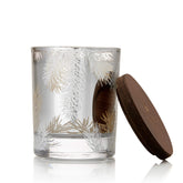 Thymes Frasier Fir front packaging in silver jar showing pine design and seasonal style benefit
