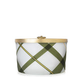 Thymes Frasier Fir front-facing jar showing frosted plaid design, stylish decor benefit