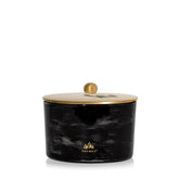 Thymes Noir Woods front jar showing elegant black packaging and mood setting