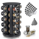 Tianifa front view of black 20-jar spice rack showing organized display and space saving