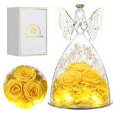 Tiaronics glass angel front view showing yellow roses and elegant display benefit