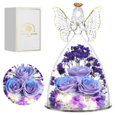 Tiaronics angel front view showing preserved roses and elegant glass display
