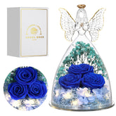 Tiaronics dark-blue angel front view showing preserved roses and keepsake beauty