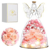 Tiaronics glass angel front view displaying preserved roses for elegant keepsake