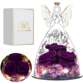 Tiaronics front view glass angel showcasing preserved roses and elegant gift appeal
