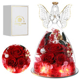 Tiaronics glass angel front view showing elegant preserved roses and lasting beauty