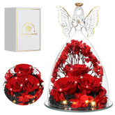 Tiaronics glass angel front view showing elegant preserved roses and lasting beauty