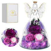 Tiaronics glass angel front view showing preserved roses and elegant display benefit