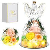 Tiaronics glass angel front view showing preserved roses and elegant display benefit