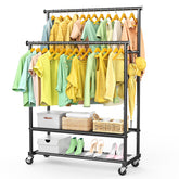 TigerParty front view full rack showing double rods and shelves for maximum storage