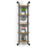 Tinpin front view of 5-tier corner shelf showing compact storage benefit